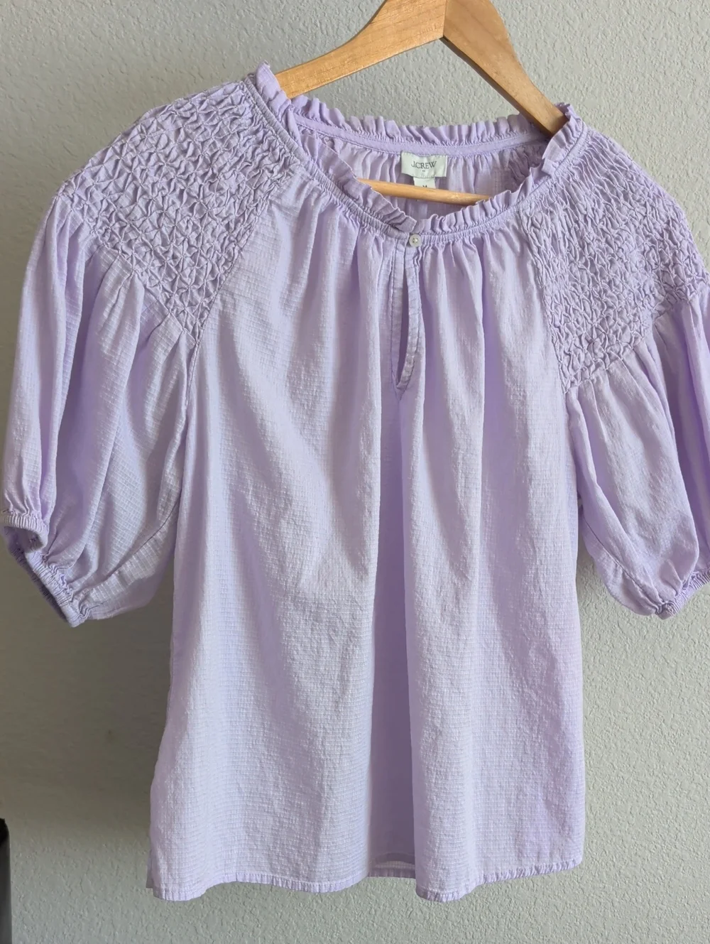 Light Purple Smocked Puff-Sleeve Women's Top